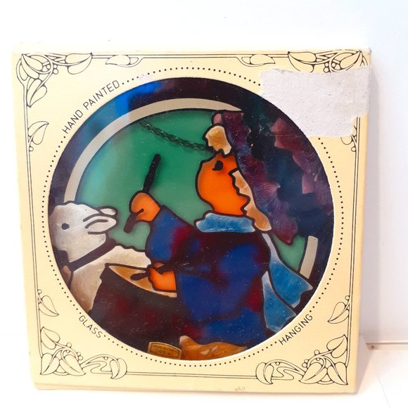 Joan Baker Hand painted Suncatcher- Drummer with Sheep 4.5”D - Picture 2 of 5